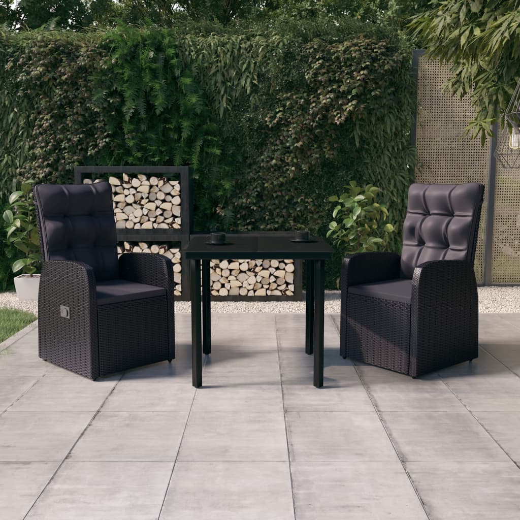 3 Piece Patio Dining Set with Cushions Black