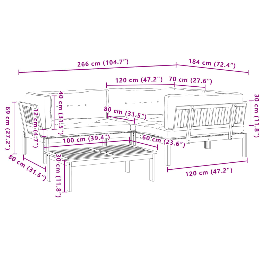 4 Piece Patio Pallet Sofa Set with Cushions Solid Wood Acacia