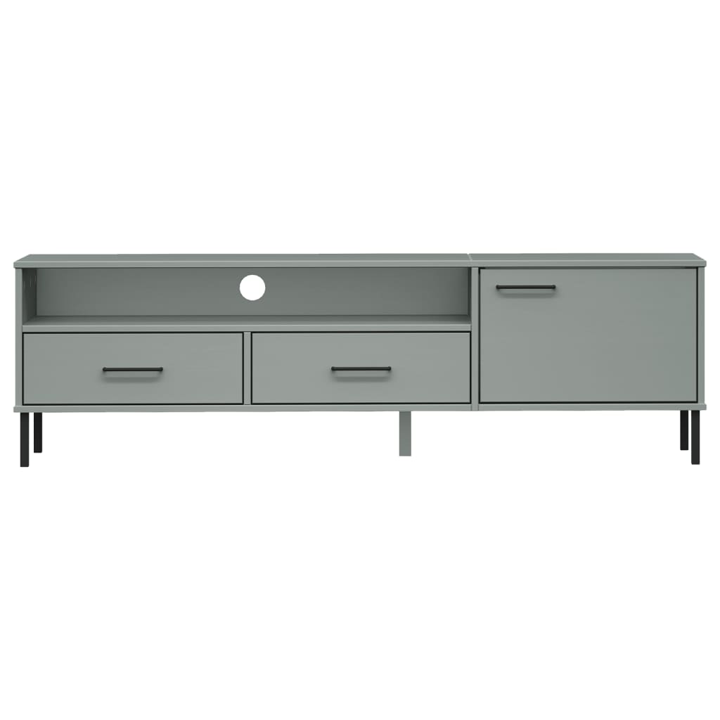 TV Stand with Metal Legs Gray Solid Wood Pine OSLO