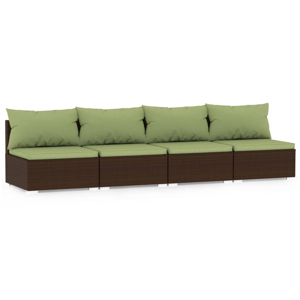 4 Seater Sofa with Cushions Brown Poly Rattan