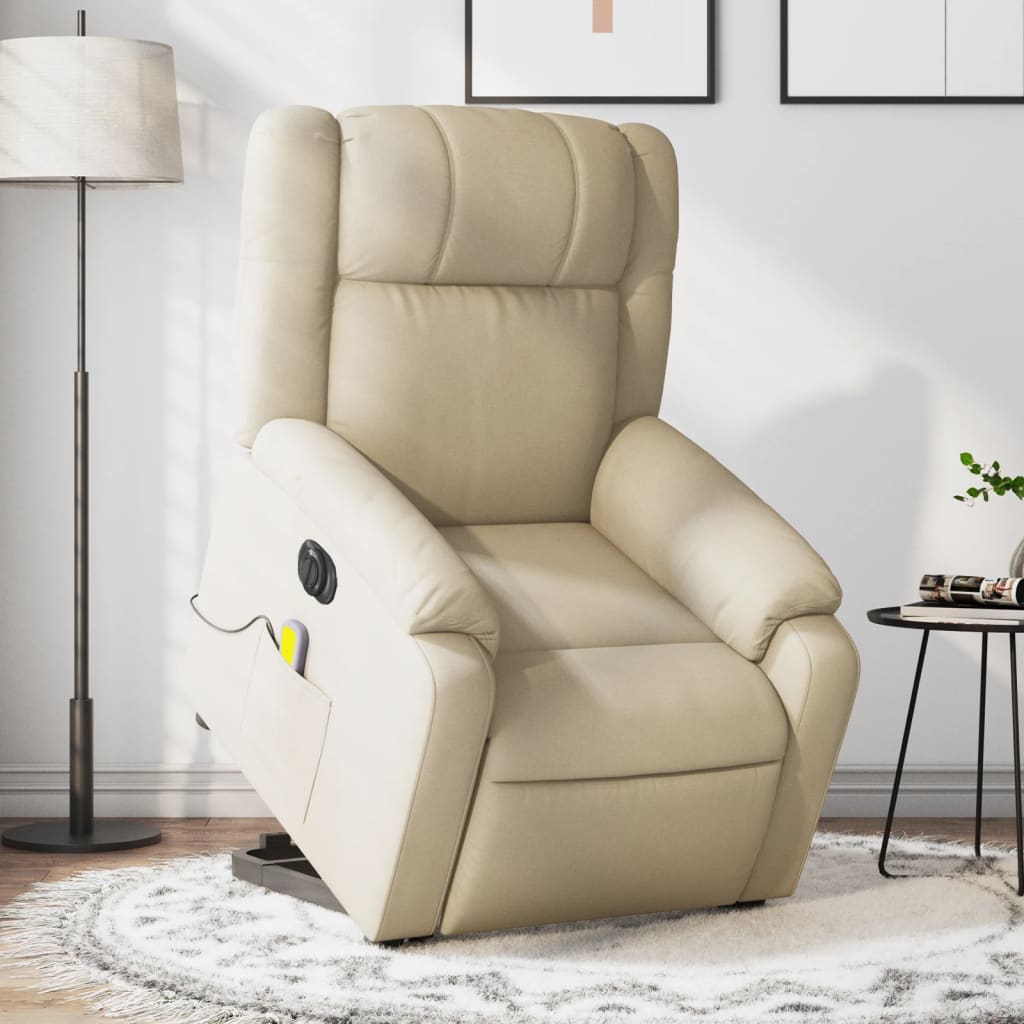 Electric Stand up Massage Recliner Chair Cream Fabric