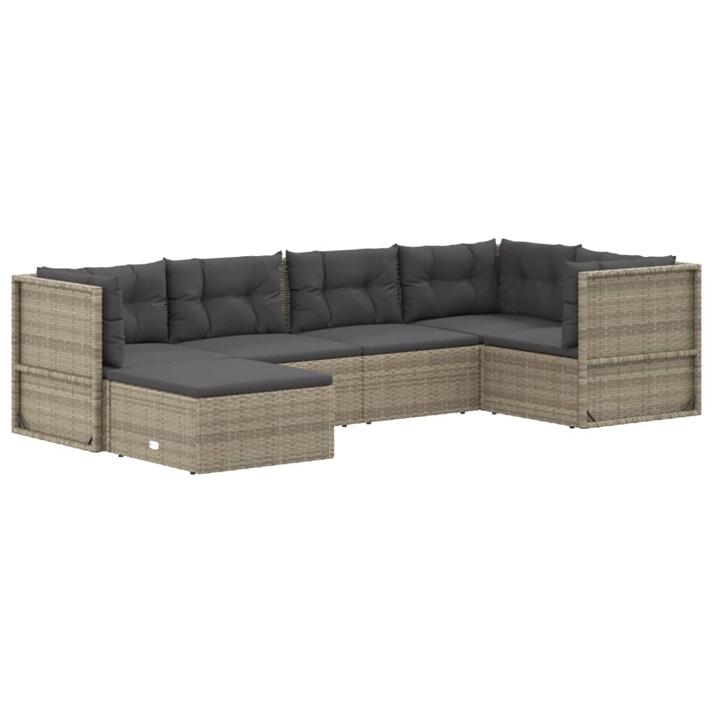 6 Piece Patio Lounge Set with Cushions Gray Poly Rattan