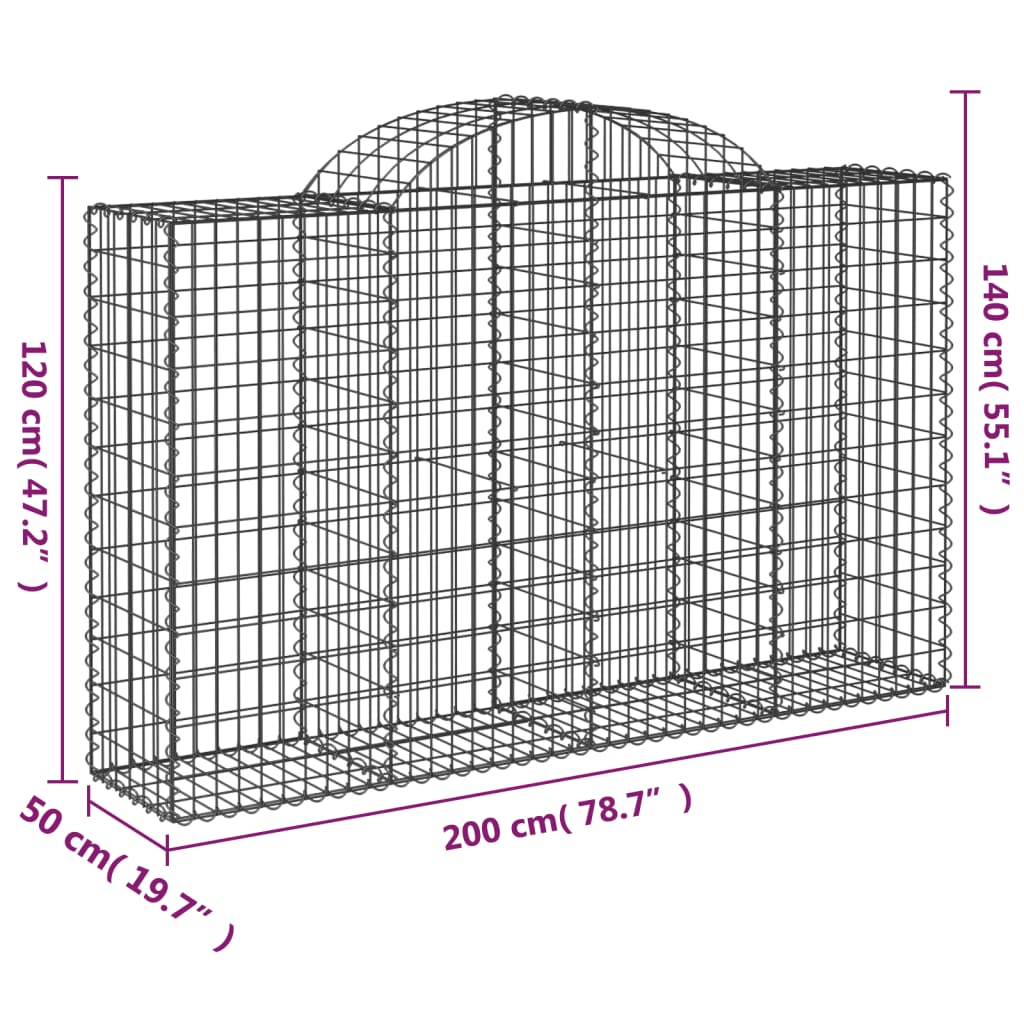 Arched Gabion Baskets 2 pcs 78.7"x19.7"x47.2"/55.1" Galvanized Iron