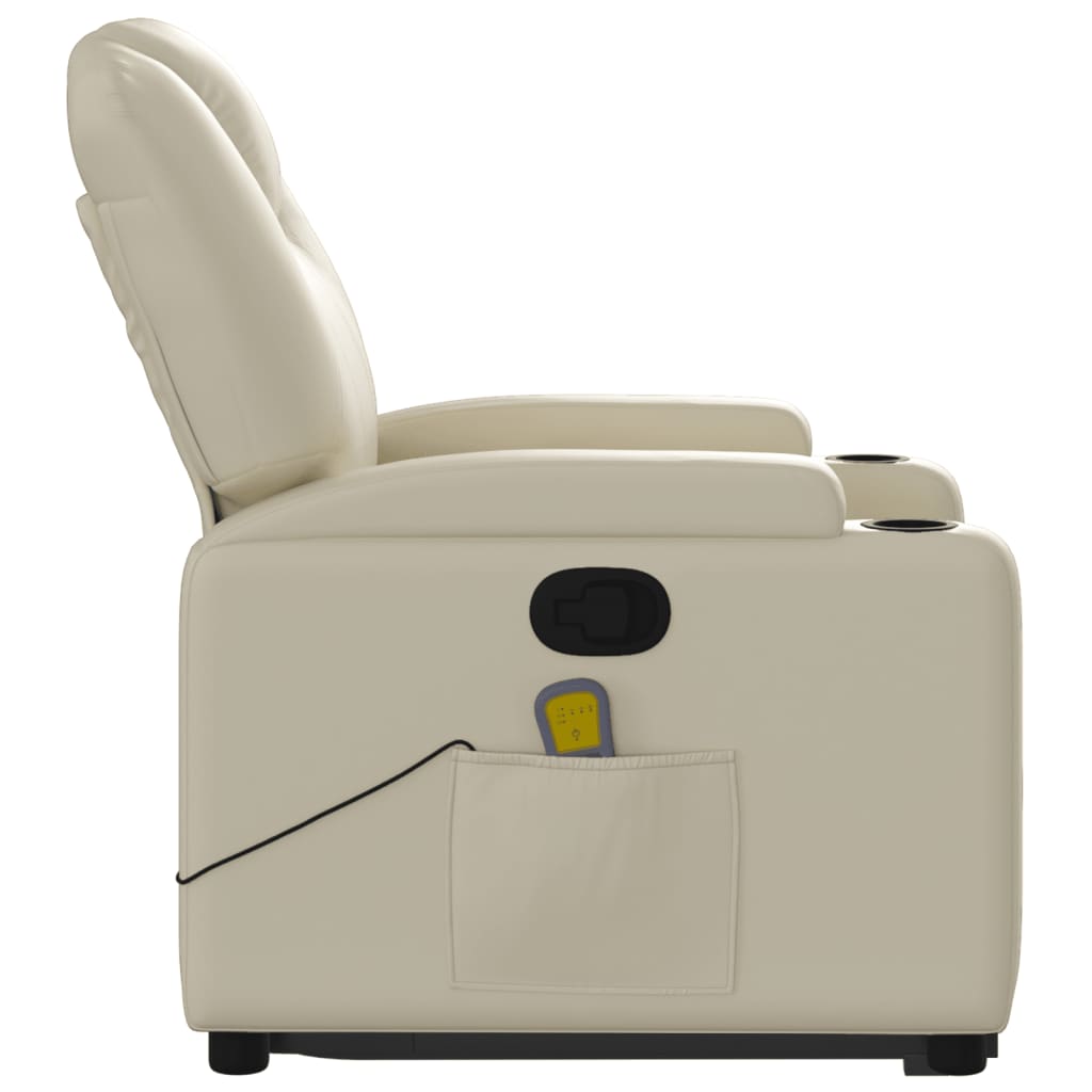 Stand up Massage Recliner Chair Cream Faux Leather