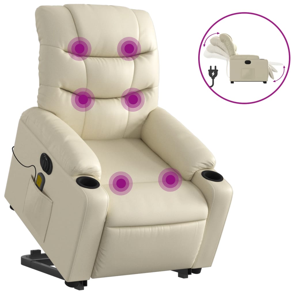 Electric Stand up Massage Recliner Chair Cream Faux Leather