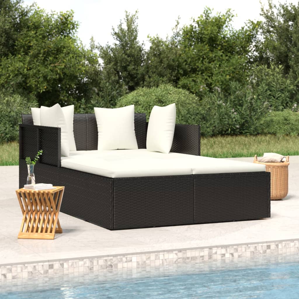 Sunbed with Cushions Brown 71.7"x46.5"x24.8" Poly Rattan