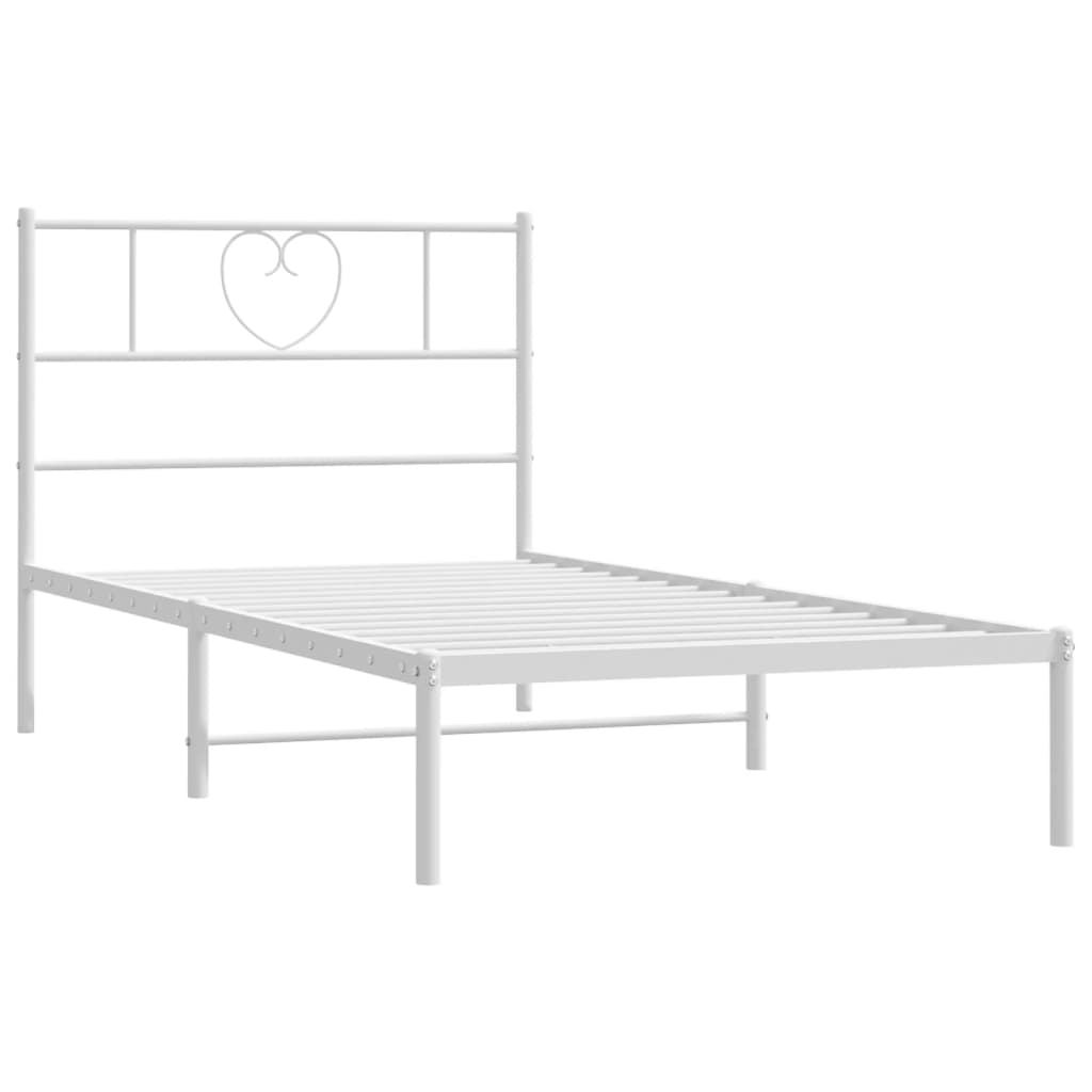 Metal Bed Frame without Mattress with Headboard White 39.4"x78.7"