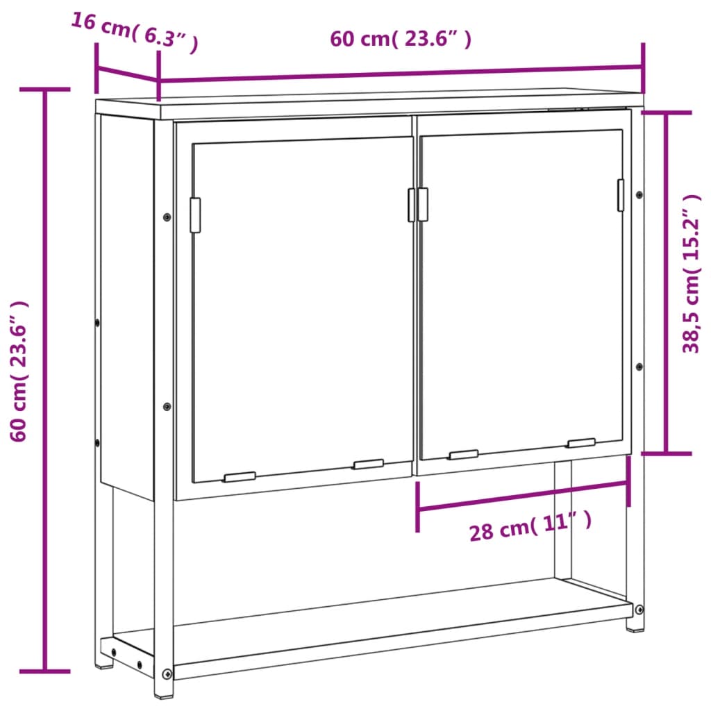 Bathroom Mirror Cabinet Black 23.6"x6.3"x23.6" Engineered Wood