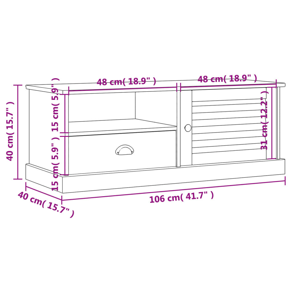 TV Stand VIGO Gray 41.7"x15.7"x15.7" Solid Wood Pine