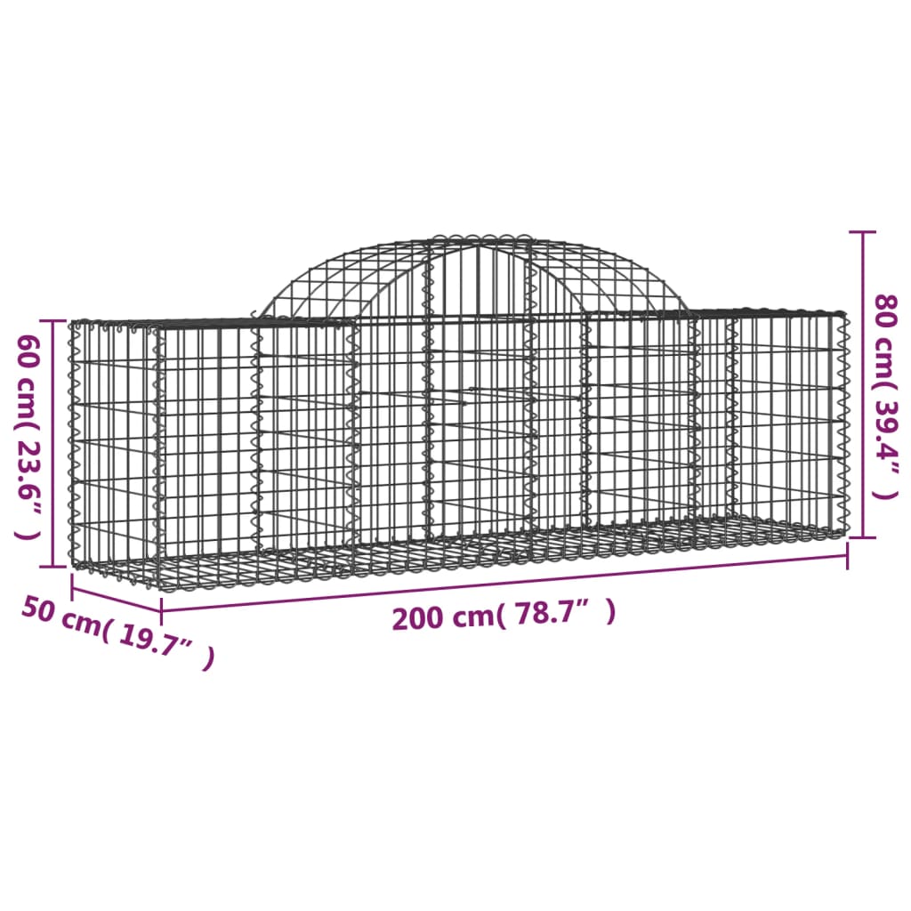 Arched Gabion Baskets 5 pcs 78.7"x19.7"x23.6"/31.5" Galvanized Iron