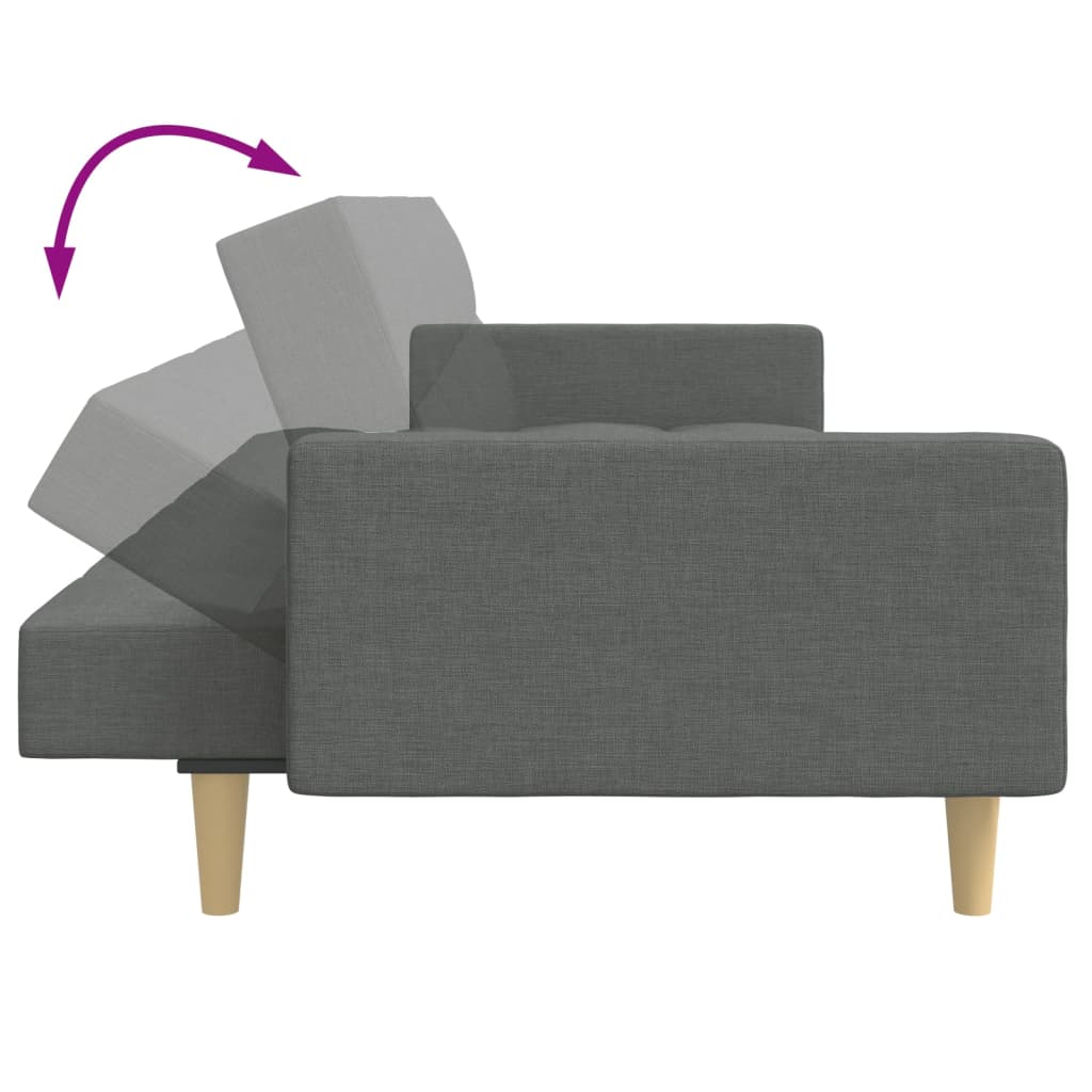 2-Seater Sofa Bed with Footstool Dark Gray Fabric