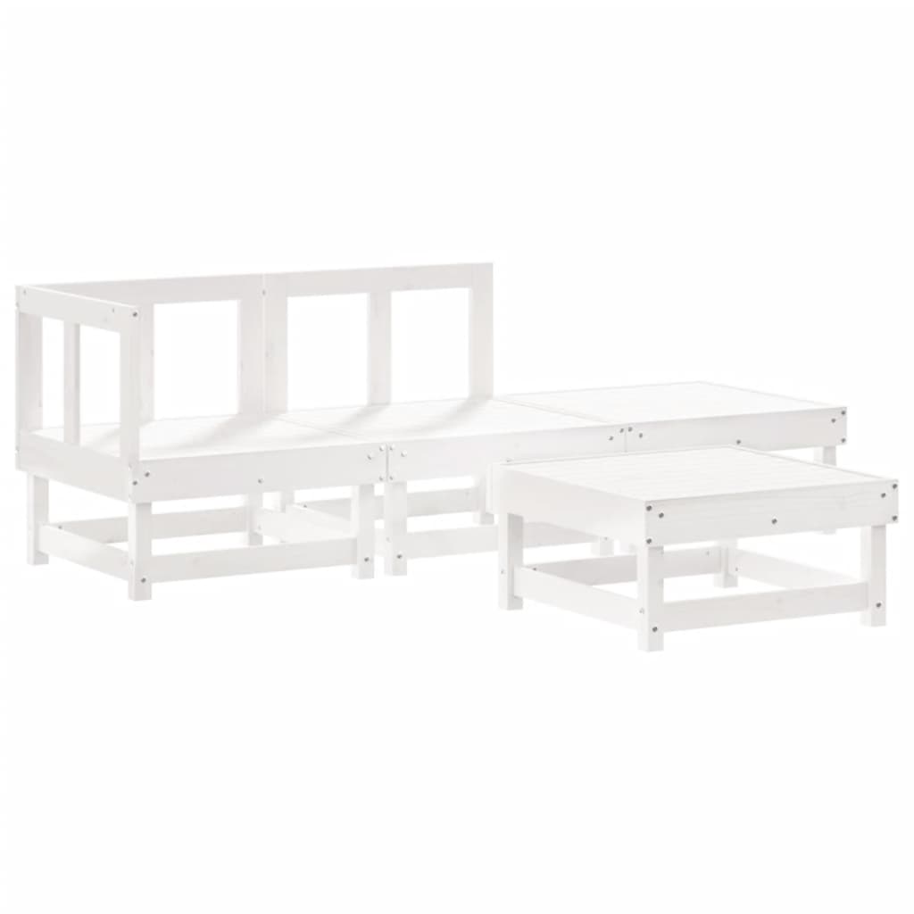 4 Piece Patio Lounge Set White Solid Wood Pine