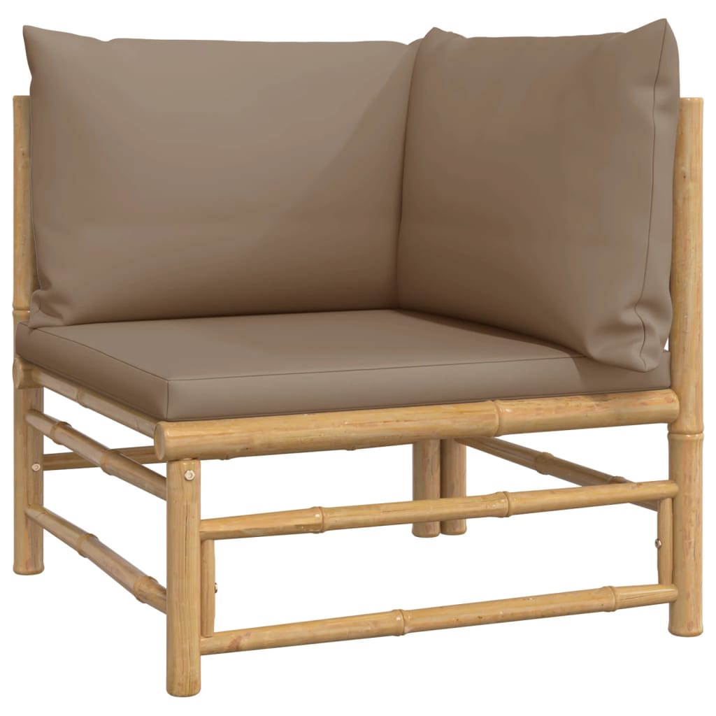 5 Piece Patio Lounge Set with Taupe Cushions Bamboo