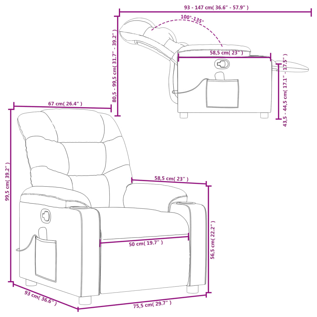 Massage Recliner Chair Light Gray Fabric