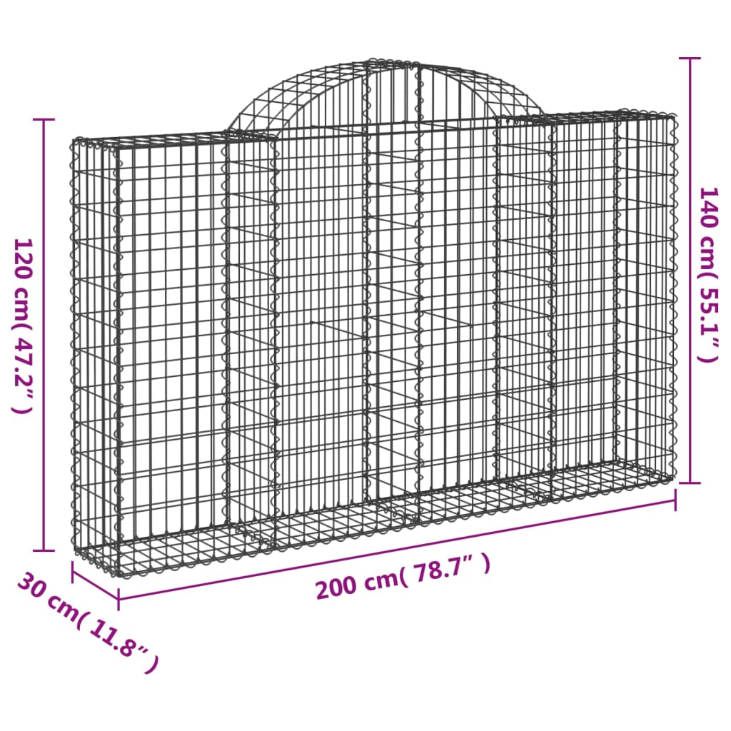 Arched Gabion Baskets 5 pcs 78.7"x11.8"x47.2"/55.1" Galvanized Iron