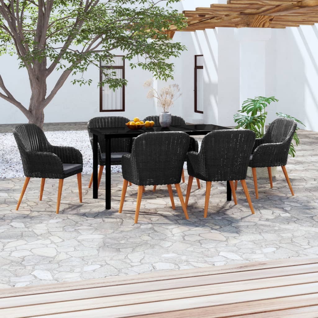 7 Piece Patio Dining Set with Cushions Brown