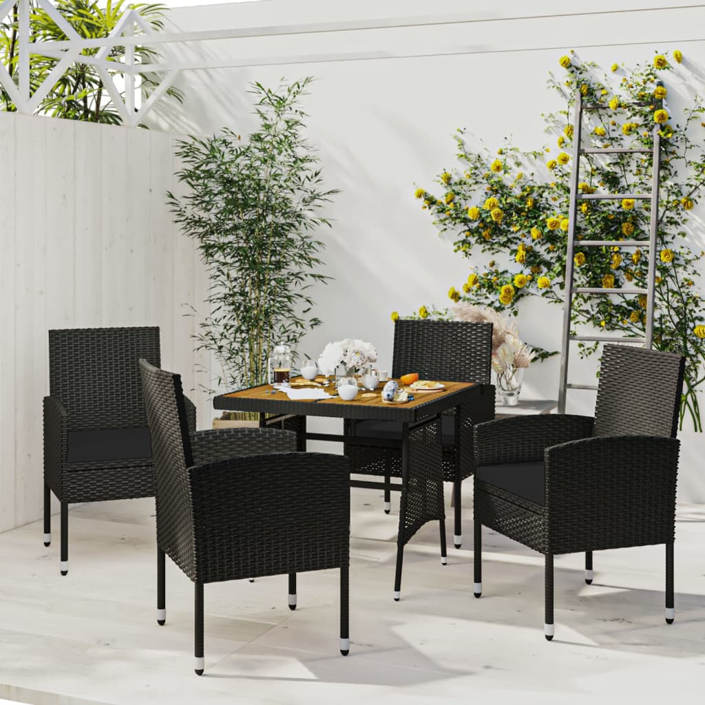 5 Piece Patio Dining Set Poly Rattan Black