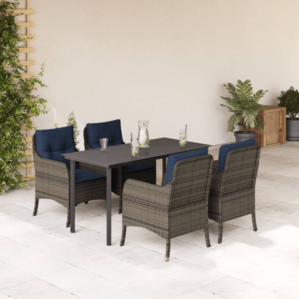 5 Piece Patio Dining Set with Cushions Gray Poly Rattan