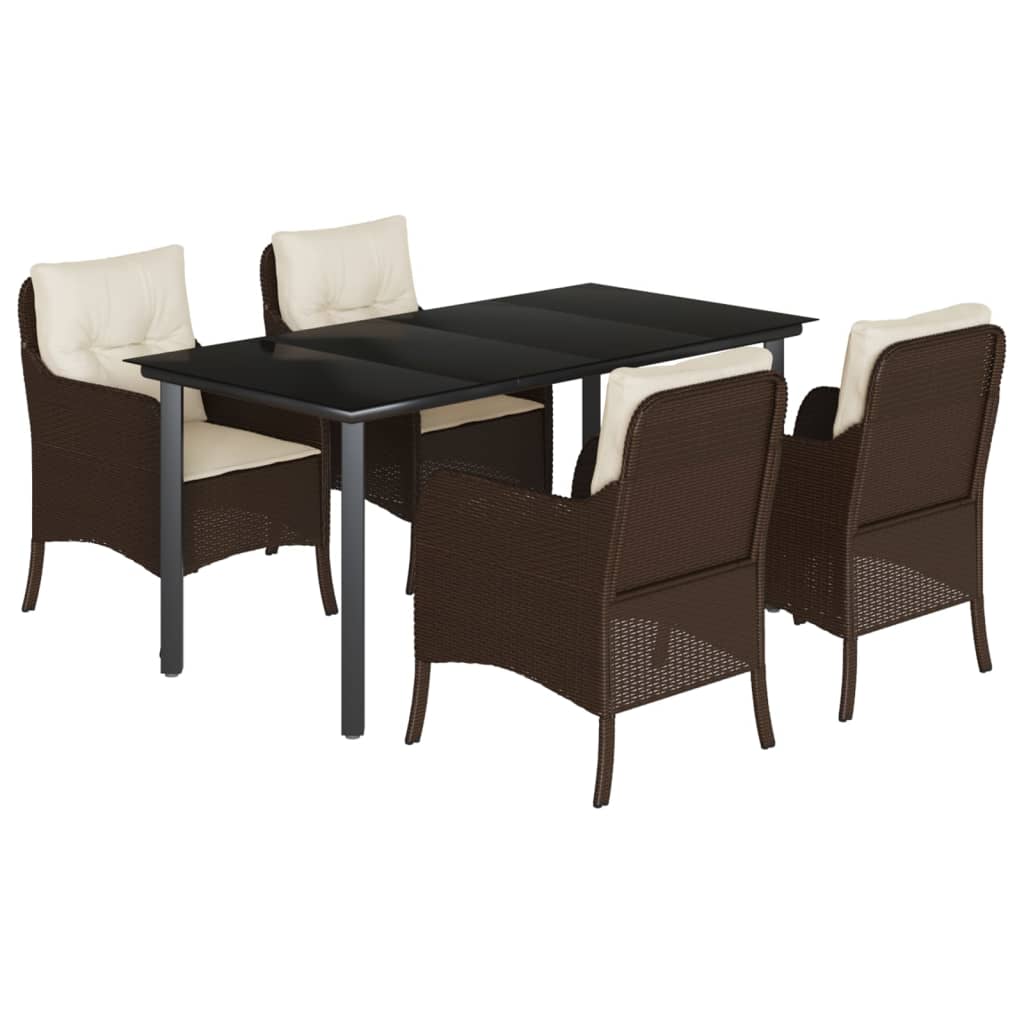 5 Piece Patio Dining Set with Cushions Brown Poly Rattan