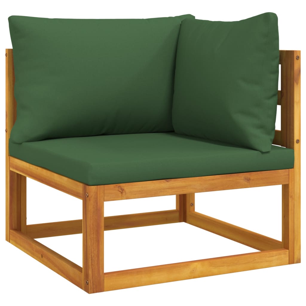 5 Piece Patio Lounge Set with Green Cushions Solid Wood