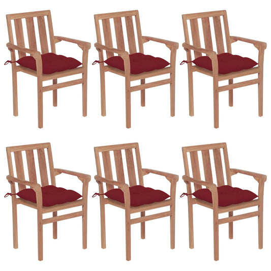 Stackable Patio Chairs with Cushions 6 pcs Solid Teak Wood