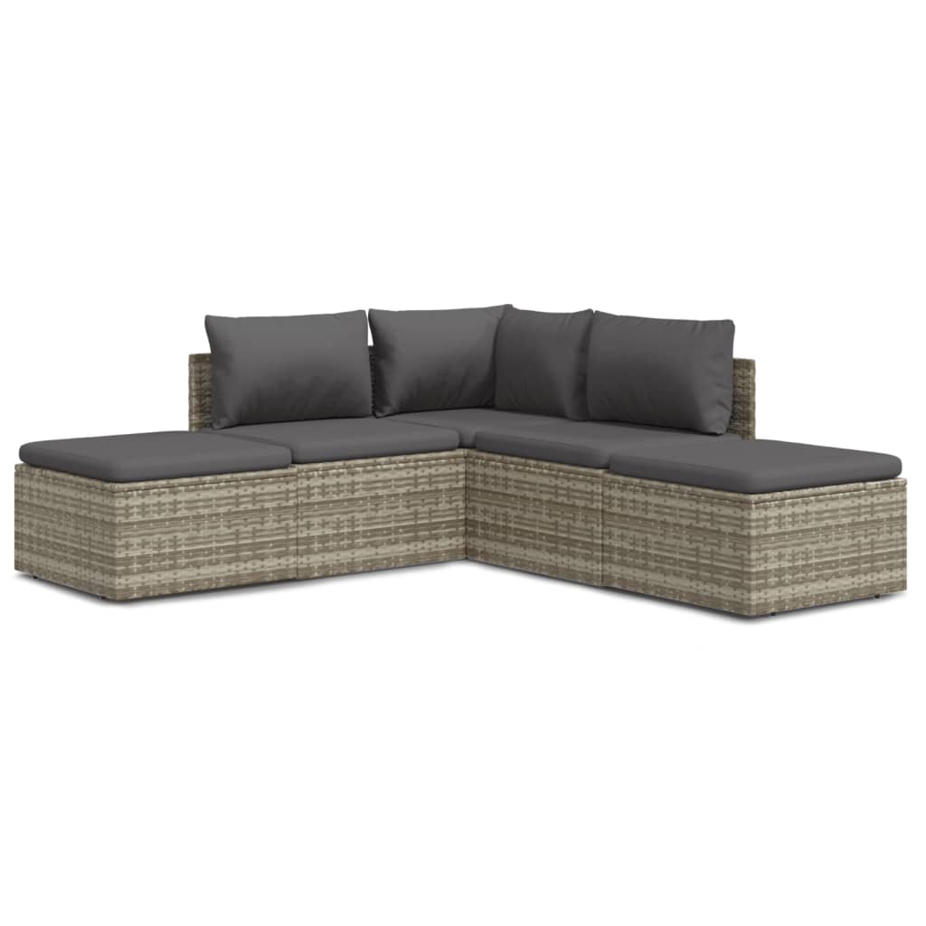 5 Piece Patio Lounge Set with Cushions Gray Poly Rattan