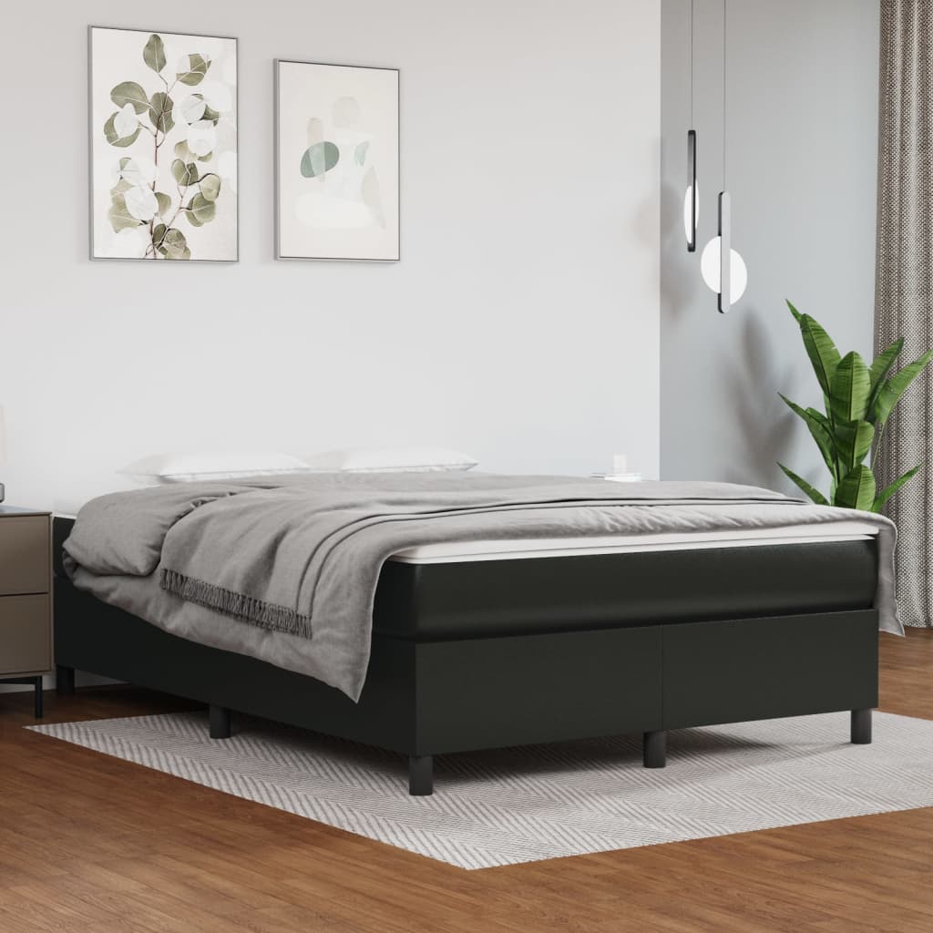 Box Spring Bed with Mattress Black 53.9"x74.8" Full Faux Leather