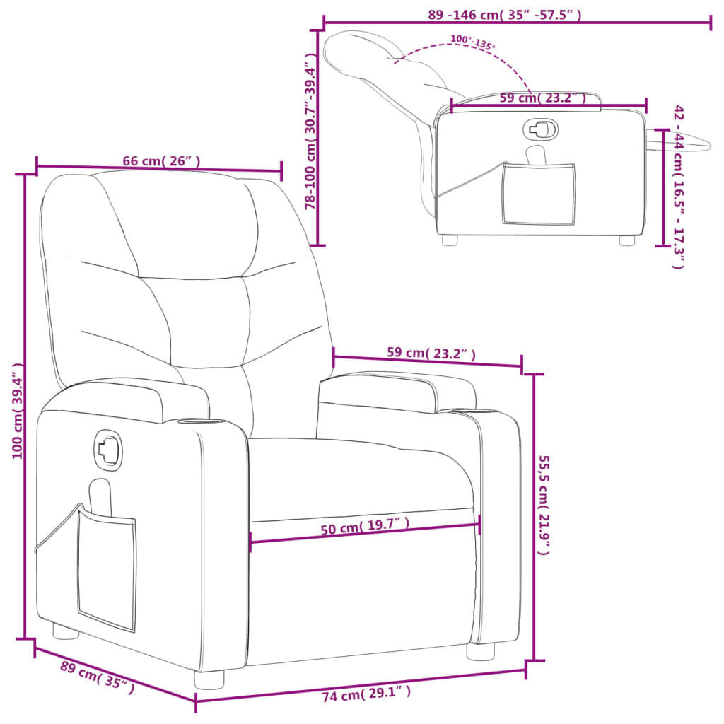 Massage Recliner Chair Cream Fabric