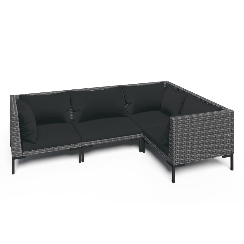 4 Piece Patio Lounge Set with Cushions Poly Rattan Dark Gray