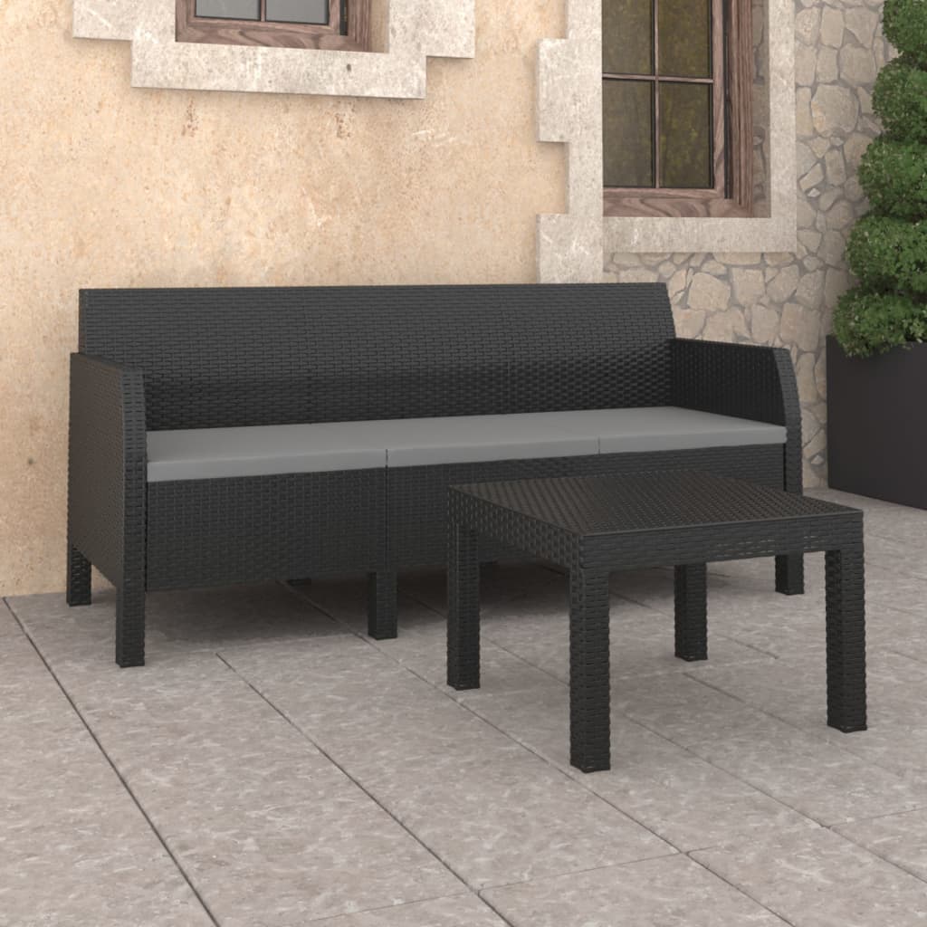 2 Piece Patio Lounge Set with Cushions PP Rattan Anthracite