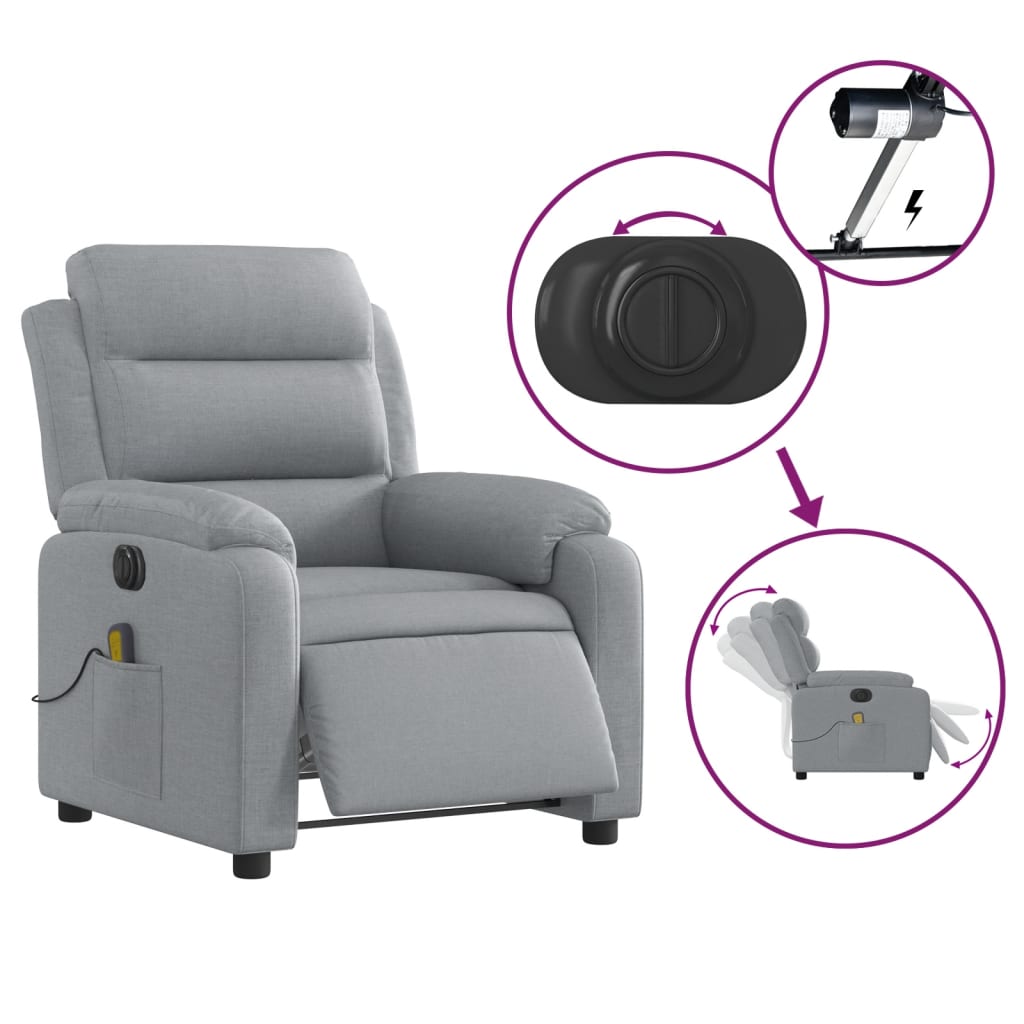 Electric Massage Recliner Chair Light Gray Fabric