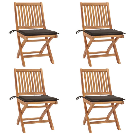 Folding Patio Chairs with Cushions 4 pcs Solid Teak Wood