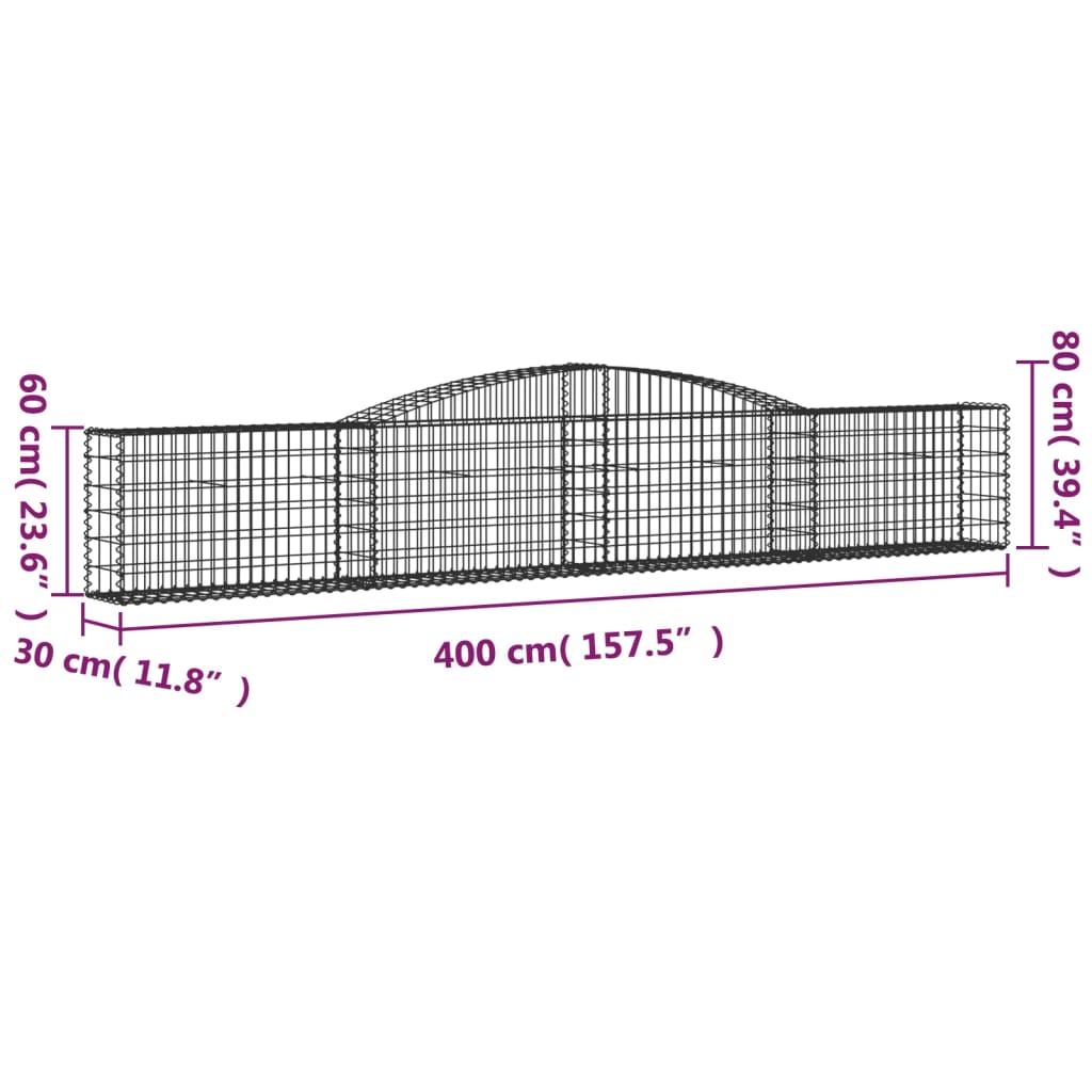 Arched Gabion Baskets 20 pcs 157.5"x11.8"x23.6"/31.5" Galvanized Iron