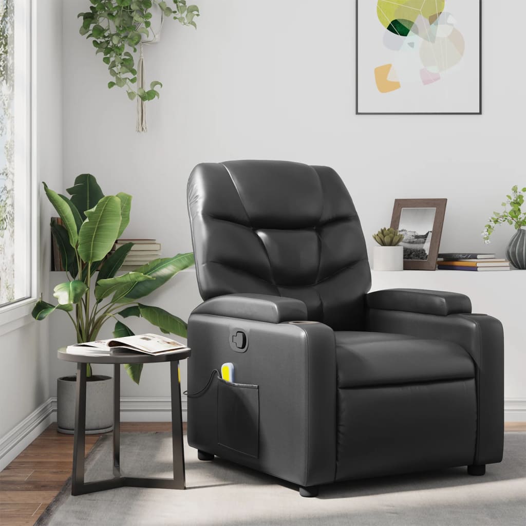 Massage Recliner Chair Cream Faux Leather