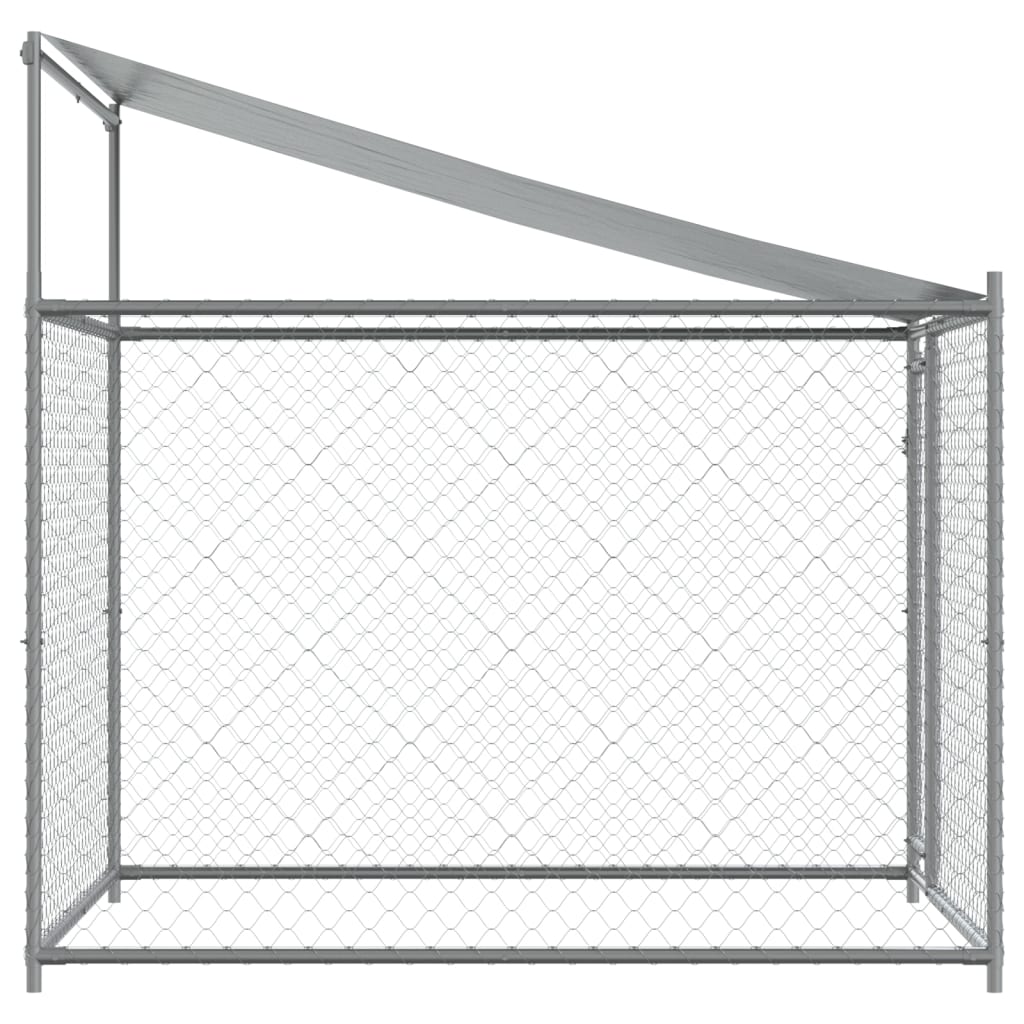 Dog Cage with Roof and Door Gray 6.6'x6.6'x6.6' Galvanized Steel