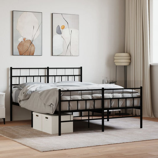 Metal Bed Frame without Mattress with Footboard Black 59.1"x78.7"