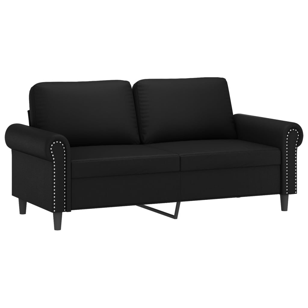 2-Seater Sofa with Throw Pillows Black 55.1" Faux Leather