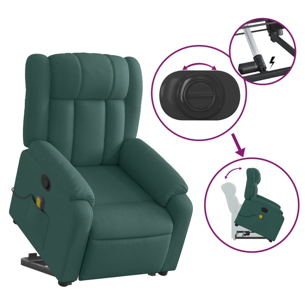 Stand up Massage Recliner Chair Dark Green Fabric