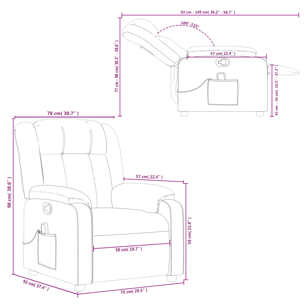 Massage Recliner Chair Dark Gray Fabric