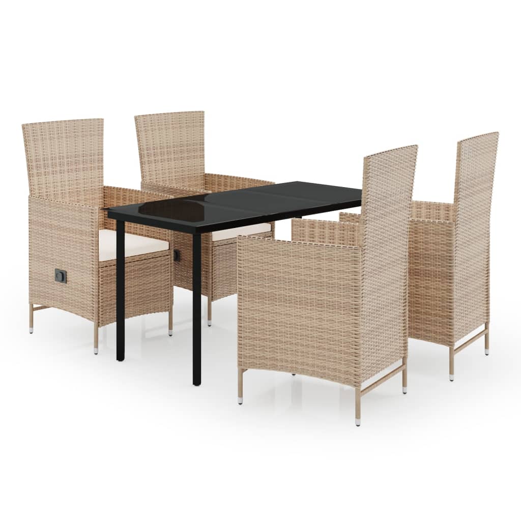 5 Piece Patio Dining Set with Cushions Beige