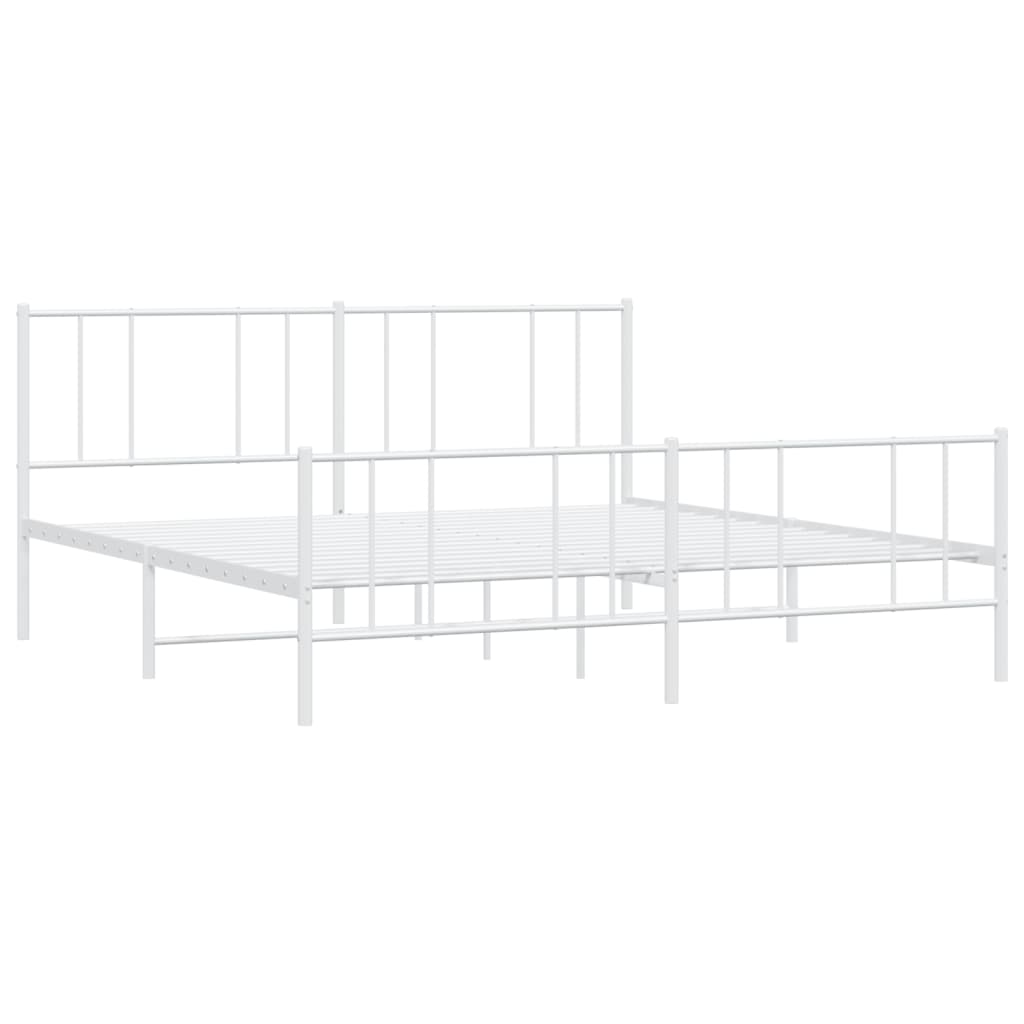 Metal Bed Frame without Mattress with Footboard White 72"x83.9"