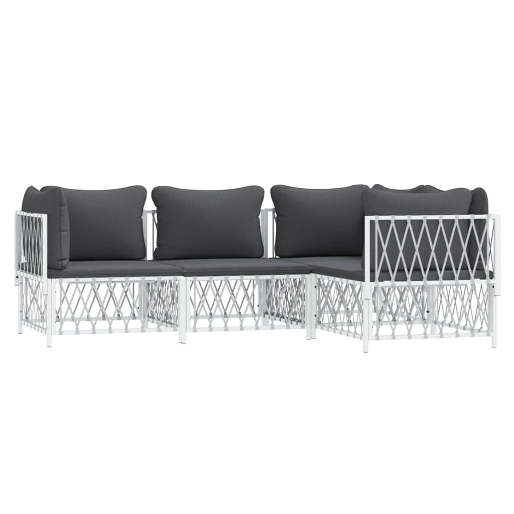 4 Piece Patio Lounge Set with Cushions White Steel