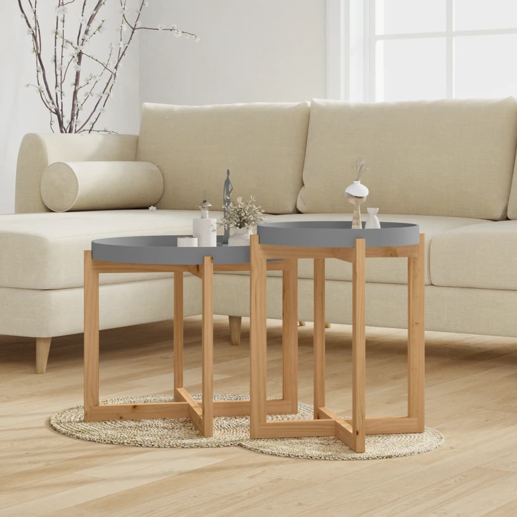 Coffee Tables 2 pcs Gray Engineered Wood and Solid Wood Pine