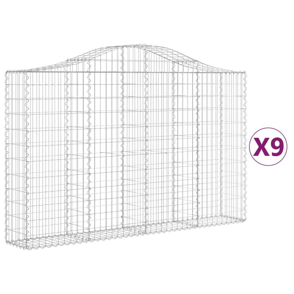 Arched Gabion Baskets 9 pcs 78.7"x11.8"x47.2"/55.1" Galvanized Iron