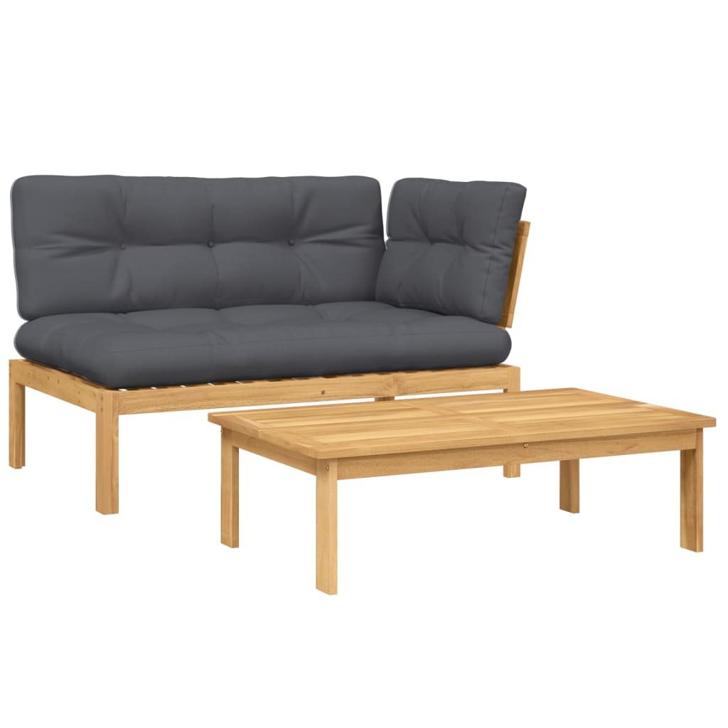 2 Piece Patio Pallet Sofa Set with Cushions Solid Wood Acacia