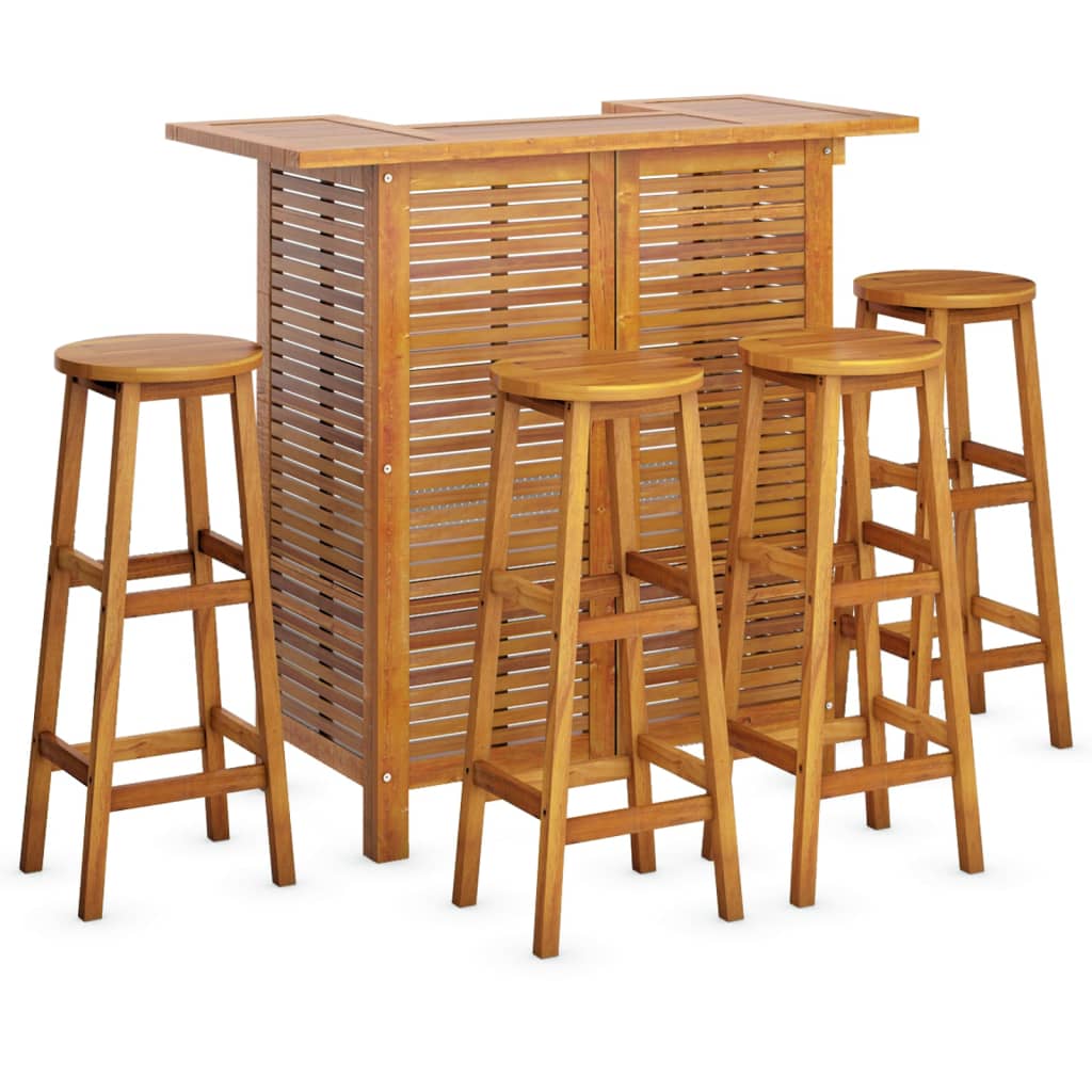 5 Piece Patio Bar Set Solid Wood Acacia