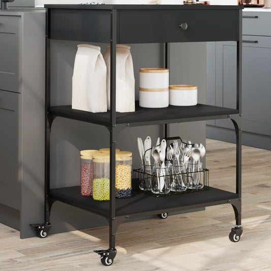 Kitchen Trolley Black 23.6"x18.9"x35.2" Engineered Wood