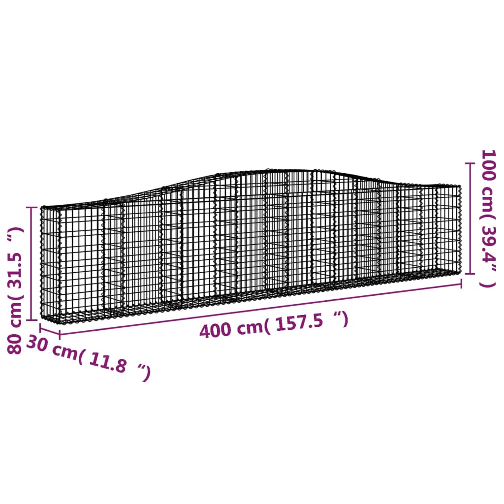 Arched Gabion Baskets 5 pcs 157.5"x11.8"x31.5"/39.4" Galvanized Iron