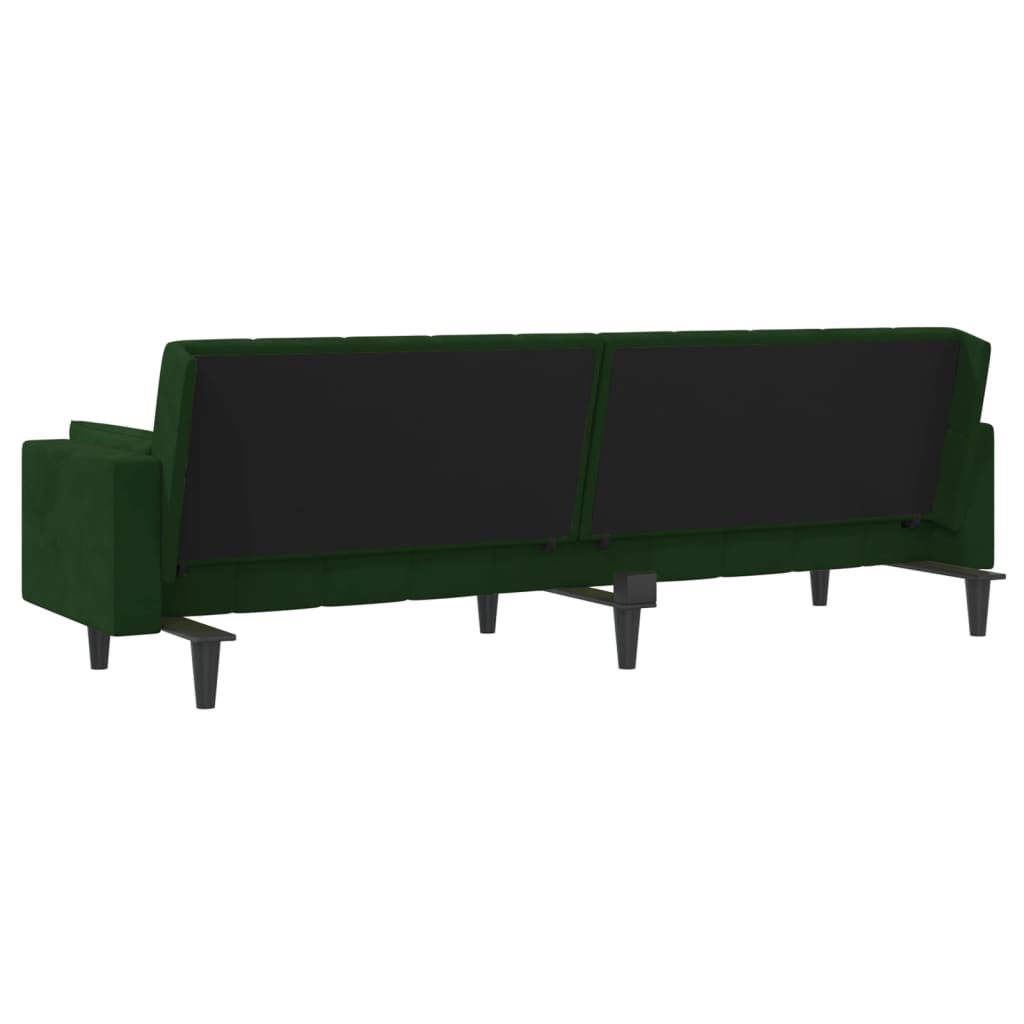 2-Seater Sofa Bed with Two Pillows Dark Green Velvet