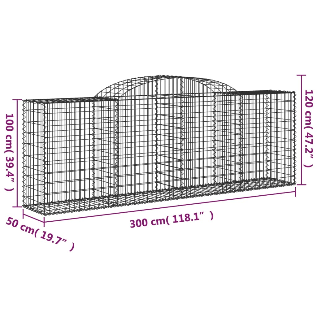 Arched Gabion Baskets 10 pcs 118.1"x19.7"x39.4"/47.2" Galvanized Iron